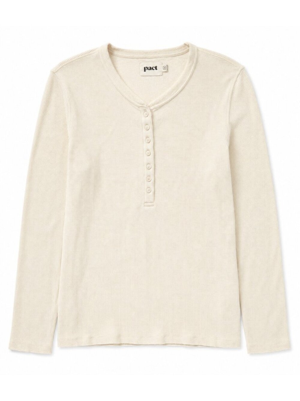Pact Henley Shirt Mens Large Ivory Long Sleeve Organic Cotton Waffle Knit